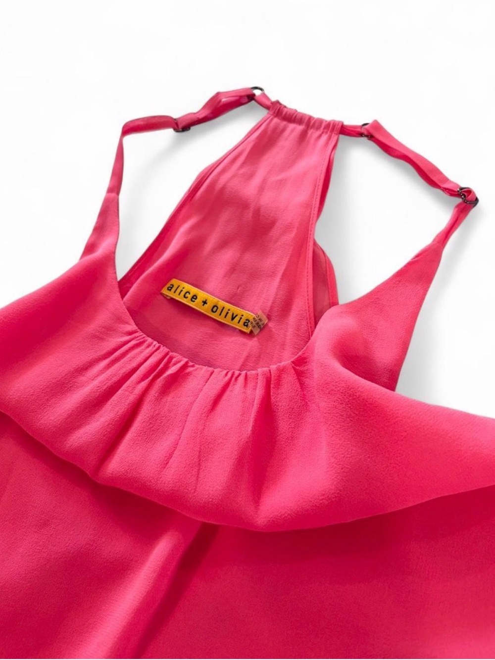 Alice + Olivia Vibrant Pink Halter Ruffled Tank